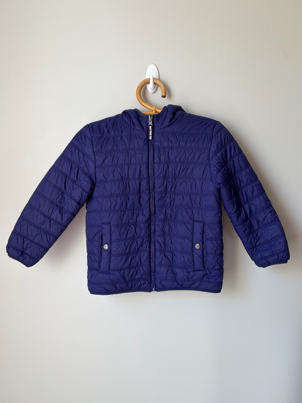 Boden Navy Blue & Yellow Reversible Puffer Jacket Kids 6-7Y